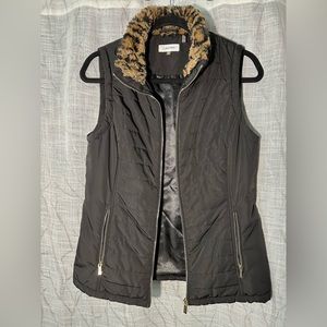 Black Vest, Leopard Print Collar~ Calvin Klein Size XS